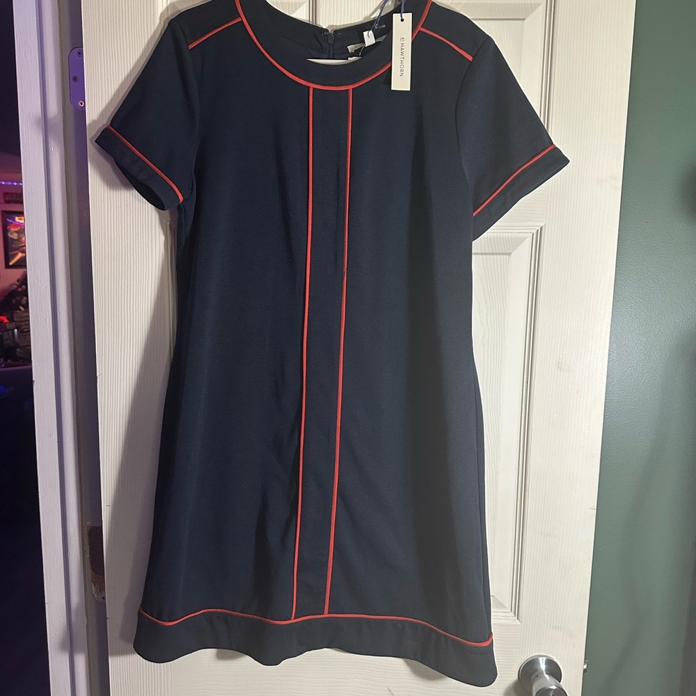 41 Hawthorn XL Navy and Orange Short Sleeved Above Knee Dress - Picture 2 of 8